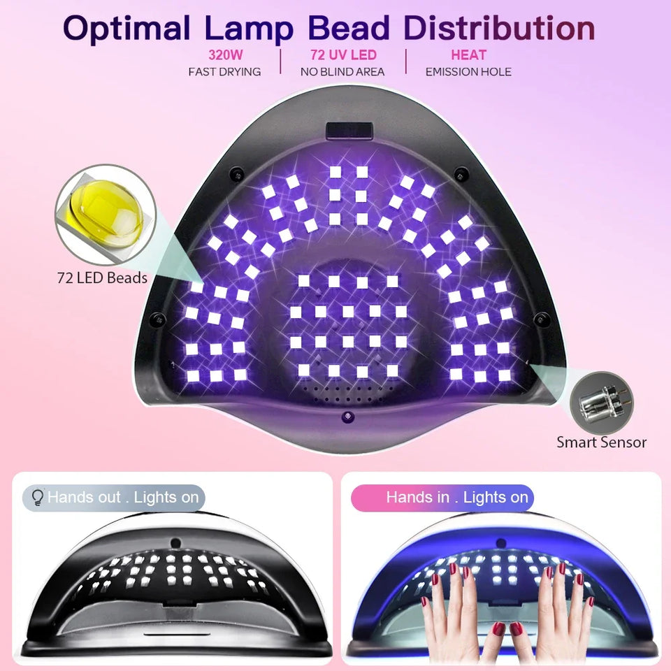 SUN X19 MAX UV LED Nail Drying Lamp 320W Professional UV Nail Dryer Light for Gel Nails 72 Beads Fast Curing Gel Polish Lamp